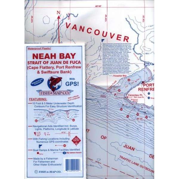 Paradise Clay FMC017 Fish-n-Map: Neah Bay / Strait of Juan de Fuca (West) /Port Renfrew, Including Cape Flattery, Port Renfrew & Swiftsure Ban