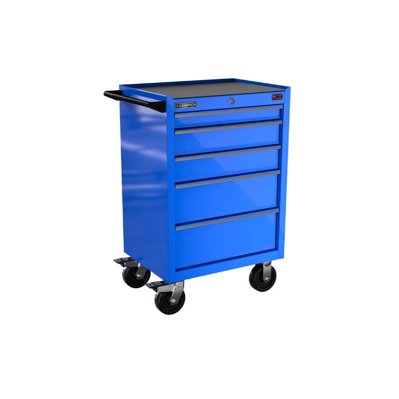 Champion Tool Storage FMP2705RC-BL 5-Drawer Standard Depth 27" FMPRO Roll Cab | 27"W x 43"H x 20"D, Gloss Blue