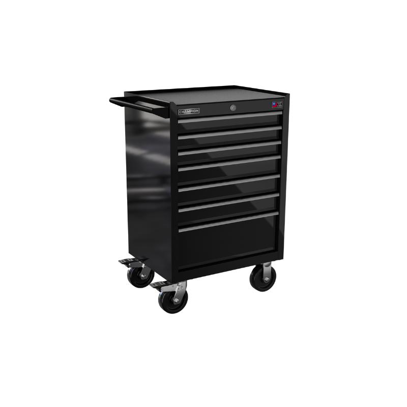 Champion Tool Storage FMP2707RC-BK 7-Drawer Standard Depth 27" FMPRO Roll Cab | 27"W x 43"H x 20"D, Gloss Black