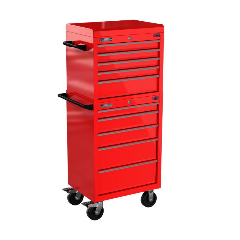 Champion Tool Storage FMP2710RC-RD 10-Drawer Standard Depth 27" FMPRO Combo Roll Cabinet | 27"W x 66"H x 20"D, Gloss Red