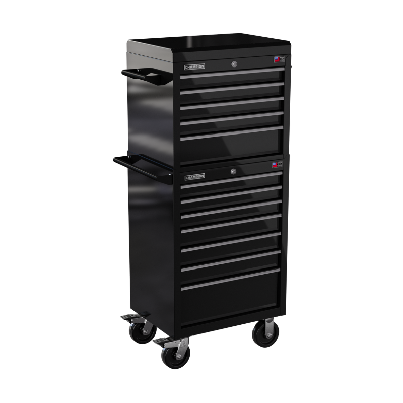 Champion Tool Storage FMP2712RC-BK 12-Drawer Standard Depth 27" FMPRO Combo Roll Cabinet | 27"W x 66"H x 20"D, Gloss Black