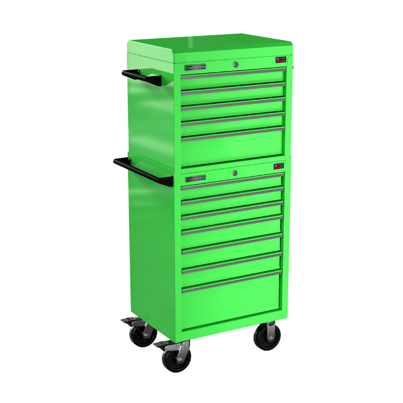 Champion Tool Storage FMP2712RC-EG 12-Drawer Standard Depth 27" FMPRO Combo Roll Cabinet | 27"W x 66"H x 20"D, Electric Green