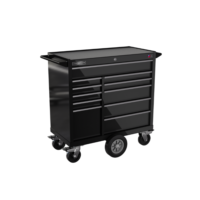 Champion Tool Storage FMP4111MC-BK 11-Drawer Standard Depth 41" FMPRO Maintenance Cart | 41"W x 45"H x 20"D, Gloss Black