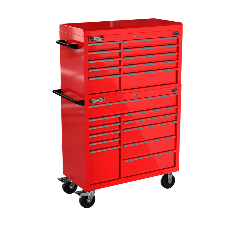 Champion Tool Storage FMP4121RC-RD 21-Drawer Standard Depth 41" FMPRO Combo Roll Cart | 41"W x 66"H x 20"D, Gloss Red