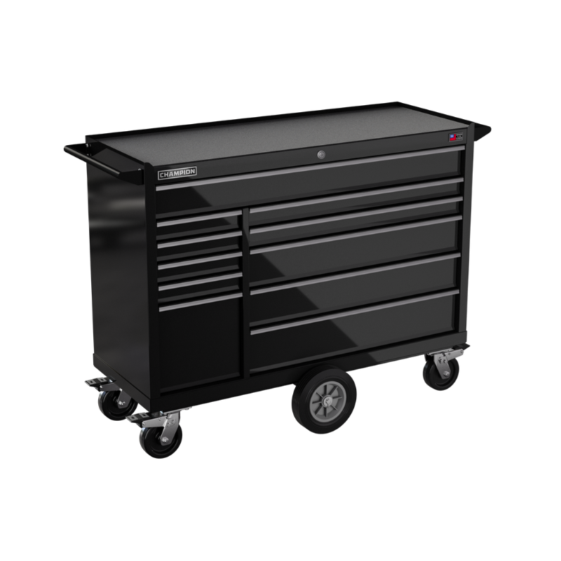 Champion Tool Storage FMP5411MC-BK 11-Drawer Standard Depth 54" FMPRO Maintenance Cart | 54"W x 45"H x 20"D, Gloss Black