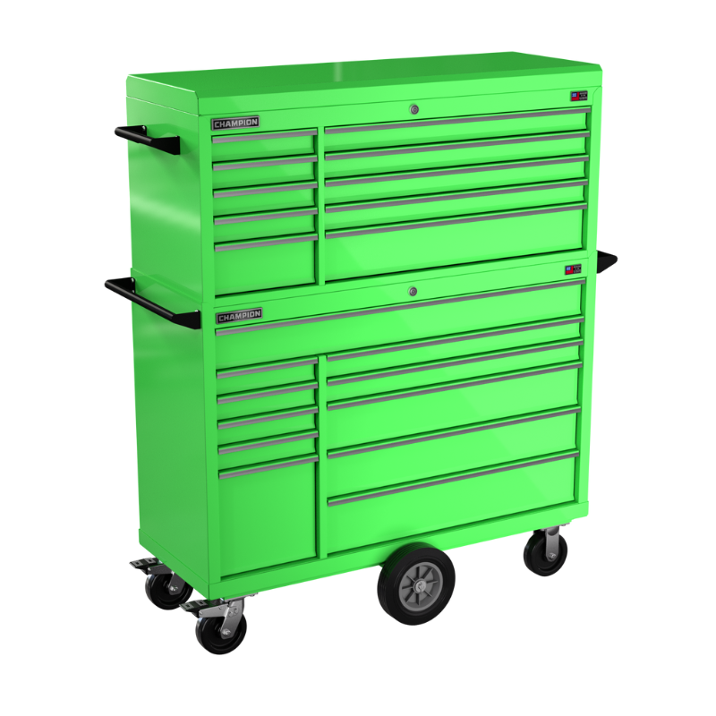 Champion Tool Storage FMP5421MC-EG 21-Drawer Standard Depth 54" FMPRO Combo Maintenance Cart | 54"W x 68"H x 20"D, Electric Green