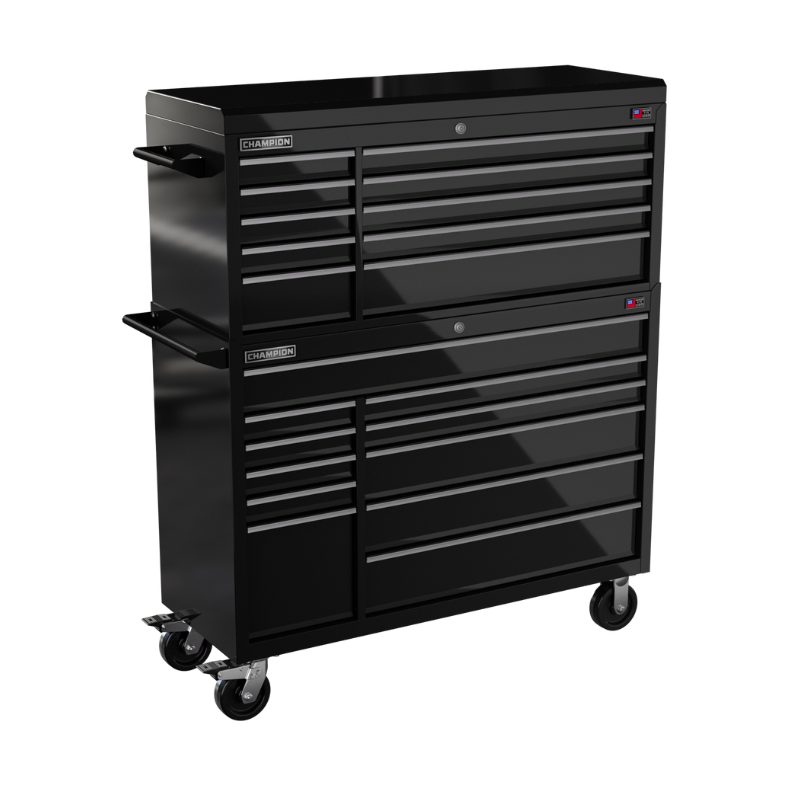 Champion Tool Storage FMP5421RC-BK 21-Drawer Standard Depth 54" FMPRO Combo Roll Cab | 54"W x 66"H x 20"D, Gloss Black