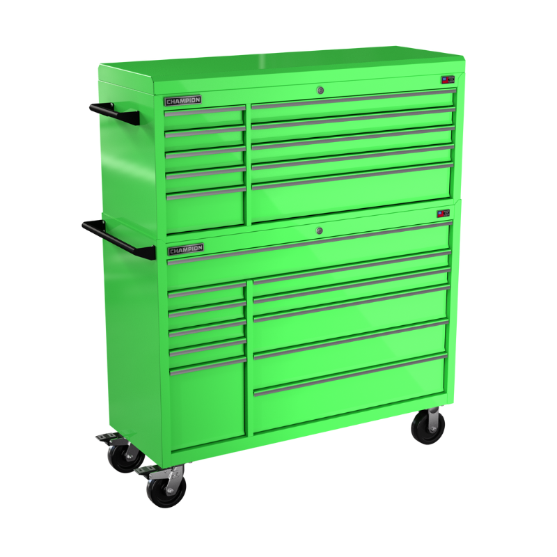 Champion Tool Storage FMP5421RC-EG 21-Drawer Standard Depth 54" FMPRO Combo Roll Cab | 54"W x 66"H x 20"D, Electric Green