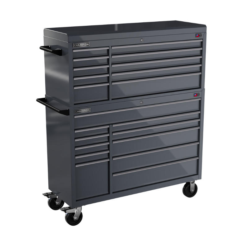 Champion Tool Storage FMP5421RC-SG 21-Drawer Standard Depth 54" FMPRO Combo Roll Cab | 54"W x 66"H x 20"D, Storm Grey