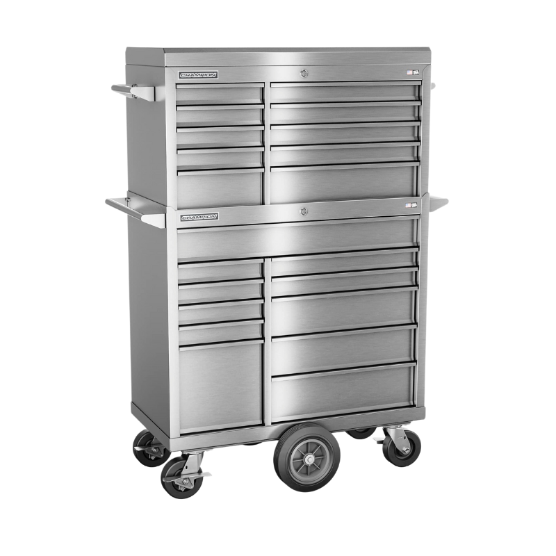 Champion Tool Storage FMPS4121MC 21-Drawer Standard Depth 41" FMPRO SST Combo Maintenance Cart | 41"W x 68"H x 20"D, Stainless