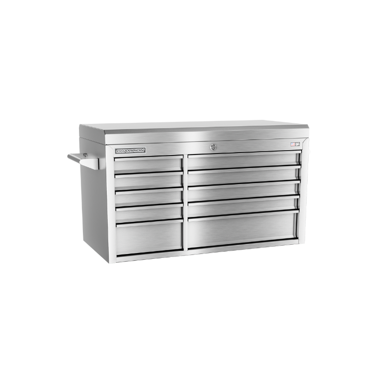 Champion Tool Storage FMPSA5410TC 10-Drawer Standard Depth 54" FMPRO Plus SST Top Chest | 54"W x 23"H x 20"D, Stainless