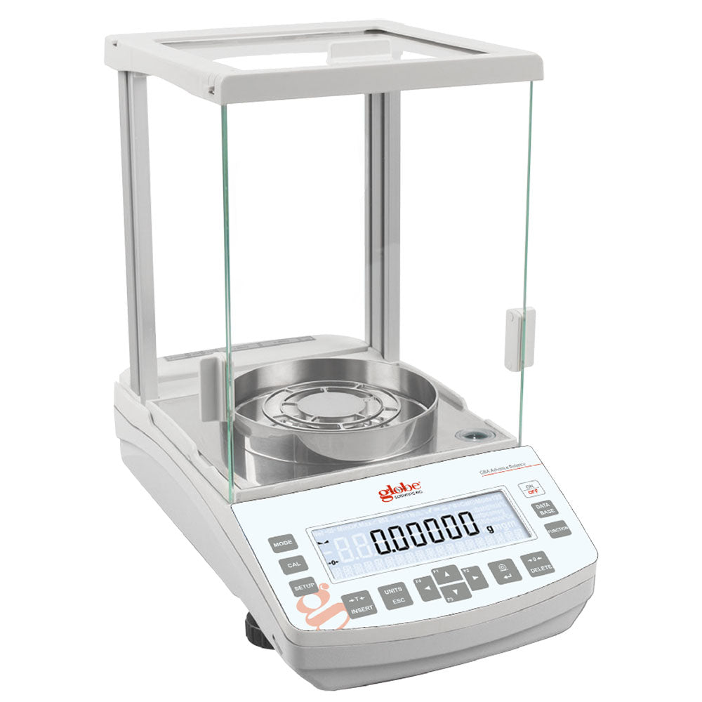 Globe Scientific GBA-225C Balance Analytical 82/220g x 0.01/0.1mg Internal Calibration 100-240V 50-60Hz Rechargeable Internal Battery