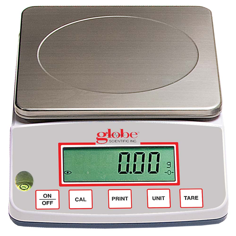 Globe Scientific GBBH-1002-CT Balance Toploading Basic High Capacity Portable 1000g X 0.01g External Calibration 100-240V 50-60Hz External Batteries Includes ISO/IEC 170252017 Caibration Certificate