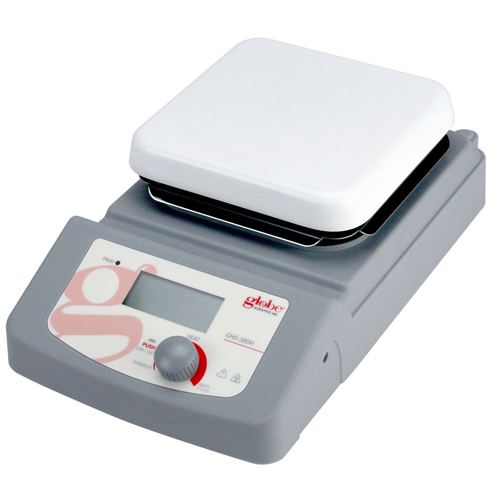 Globe Scientific GHS-380H-UK-EU Hotplate Digital 380C Maximum Temperature 5.5 x 5.5 inch ceramic coated top plate 200-240v 50-60Hz