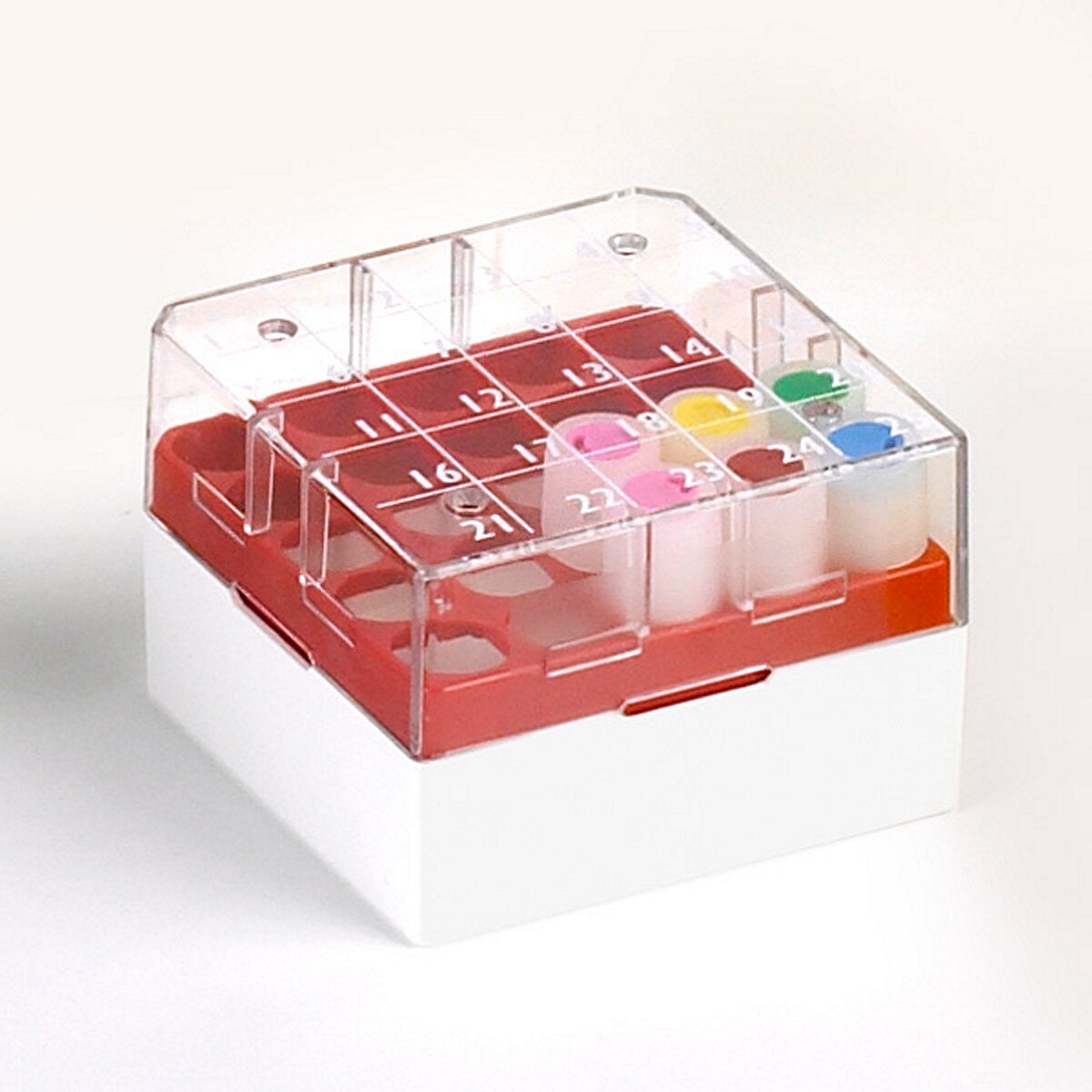 Globe Scientific 3039Y BioBOX 25 for 1.0mL and 2.0mL CryoCLEAR vials Polycarbonate (PC) Holds 25 vials (5x5 format) Printed Lid Pack Includes a CryoClear Tube Picker YELLOW