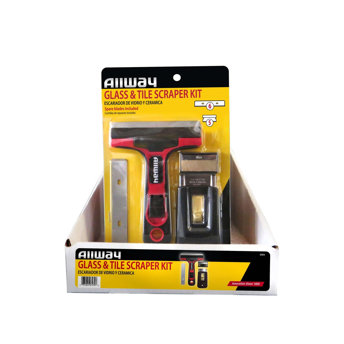 Allway GSK3-DSP 11-Piece Glass & Tile Scraper Kit Display