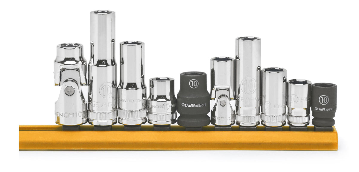 Gearwrench 80319 10 Piece 1/4" & 3/8" Drive 6 Point 10mm Socket Set