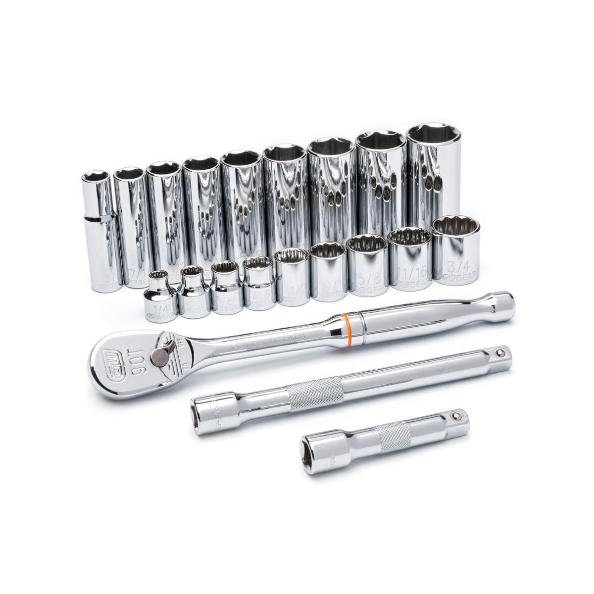 Gearwrench 80557 21 Piece 3/8" Drive 6 & 12 Point Standard and Deep SAE Mechanics Tool Set