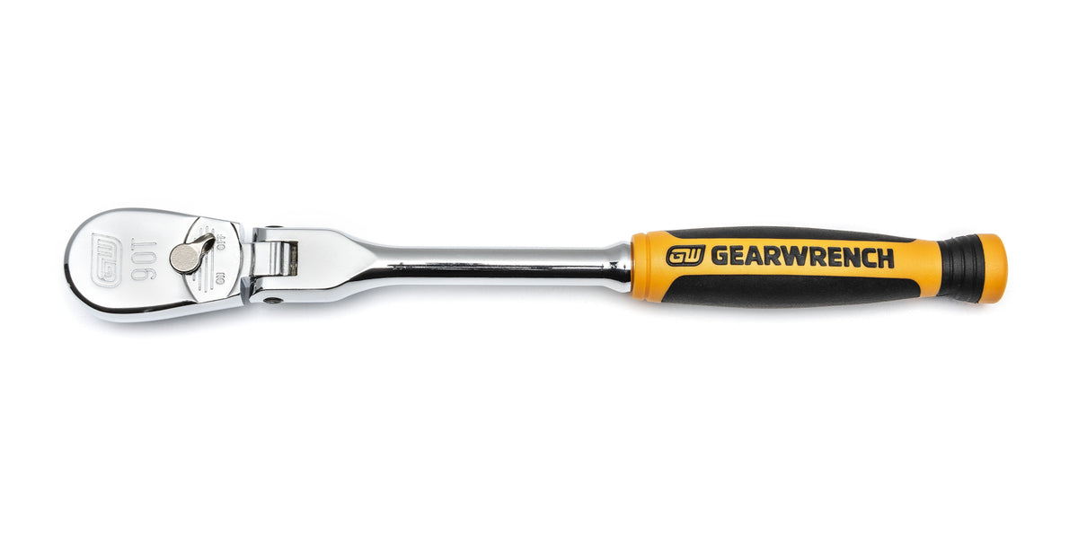 Gearwrench 81009T 1/4" Drive 90-Tooth Dual Material Flex Head Teardrop Ratchet 8"