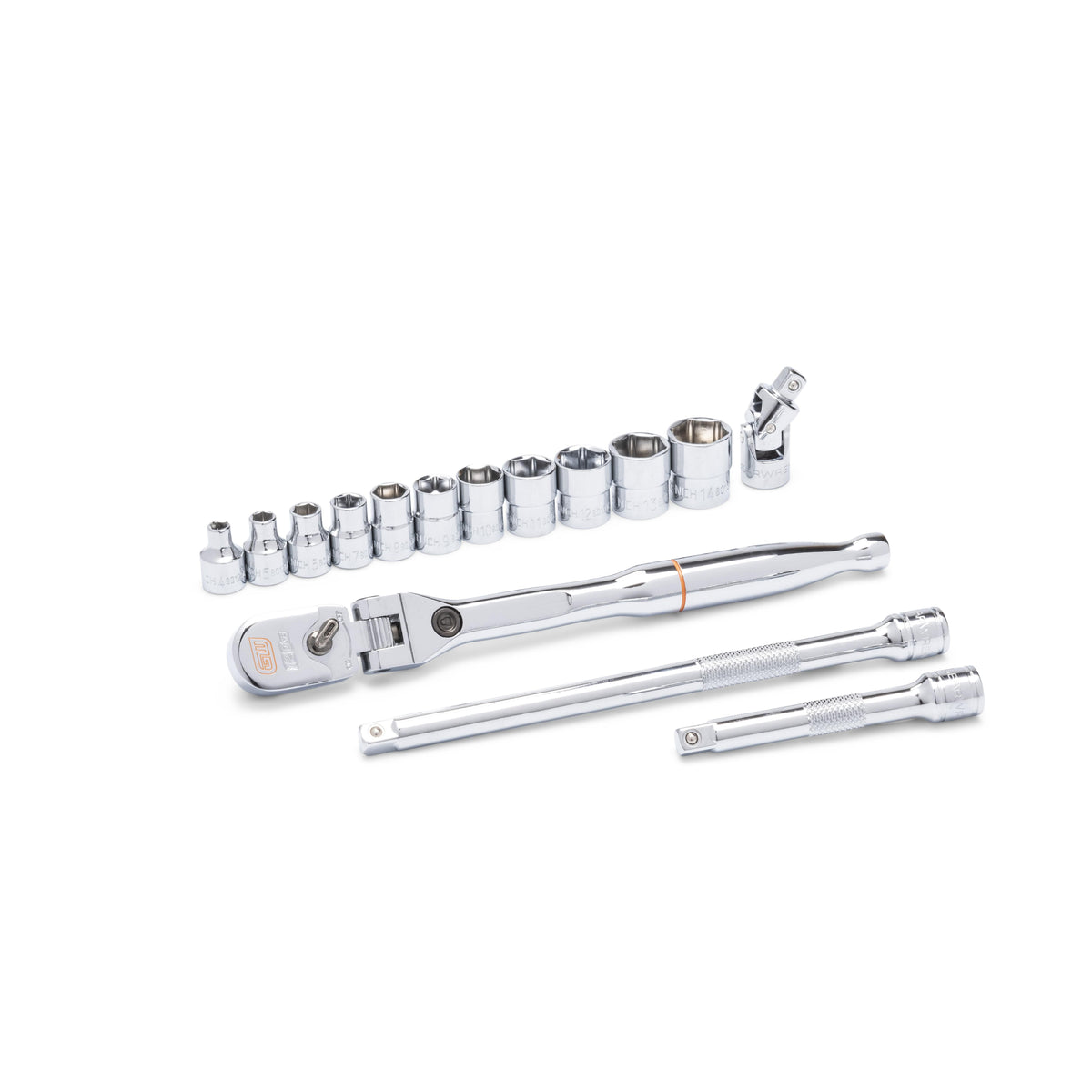 Gearwrench 81390 15 Piece 1/4" Drive 120XP™ Locking Flex Head Ratchet and 6 Point Metric Stubby Socket Mechanics Tool Set