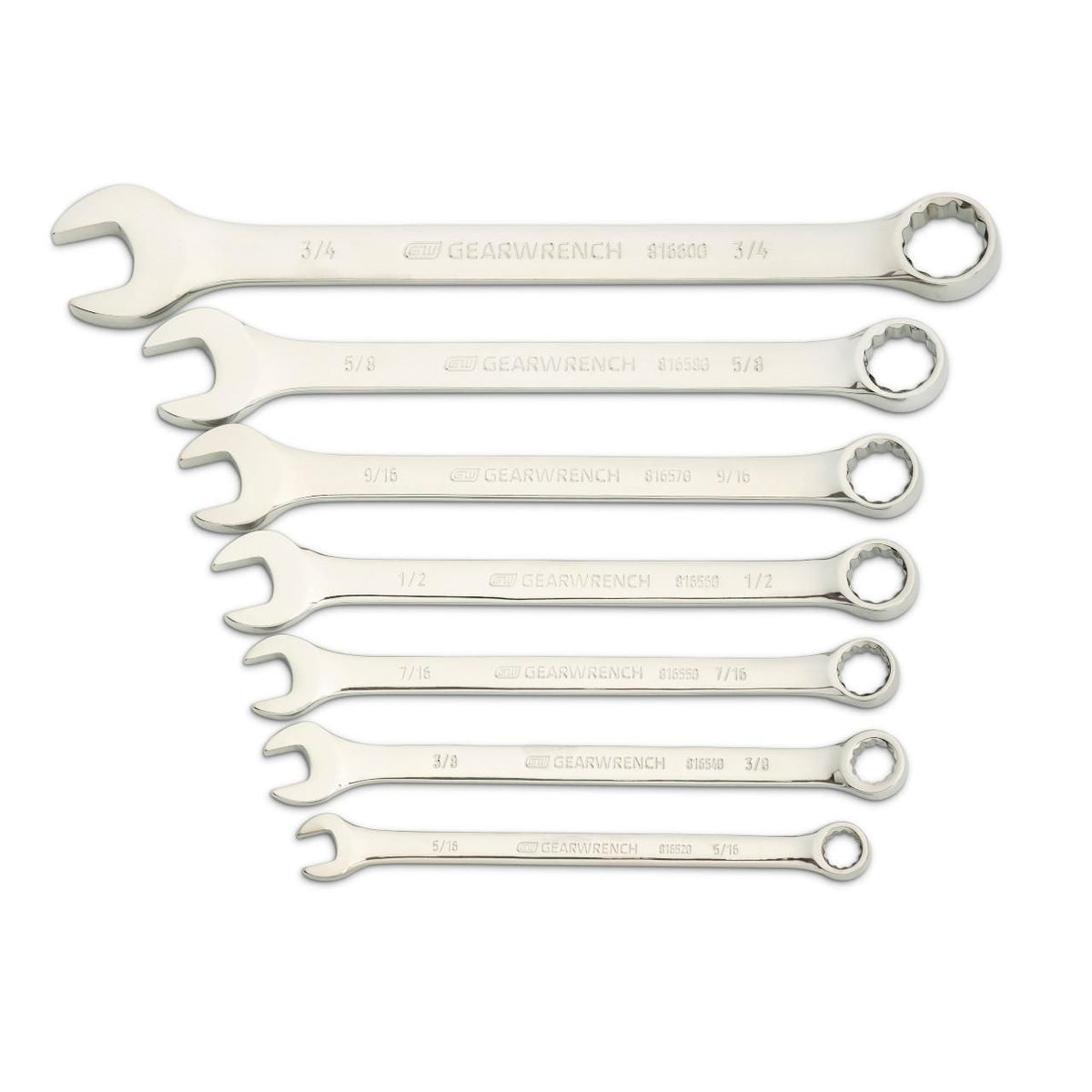 Gearwrench 81933 7 Piece 12 Point Long Pattern Combination SAE Wrench Set with Tool Roll