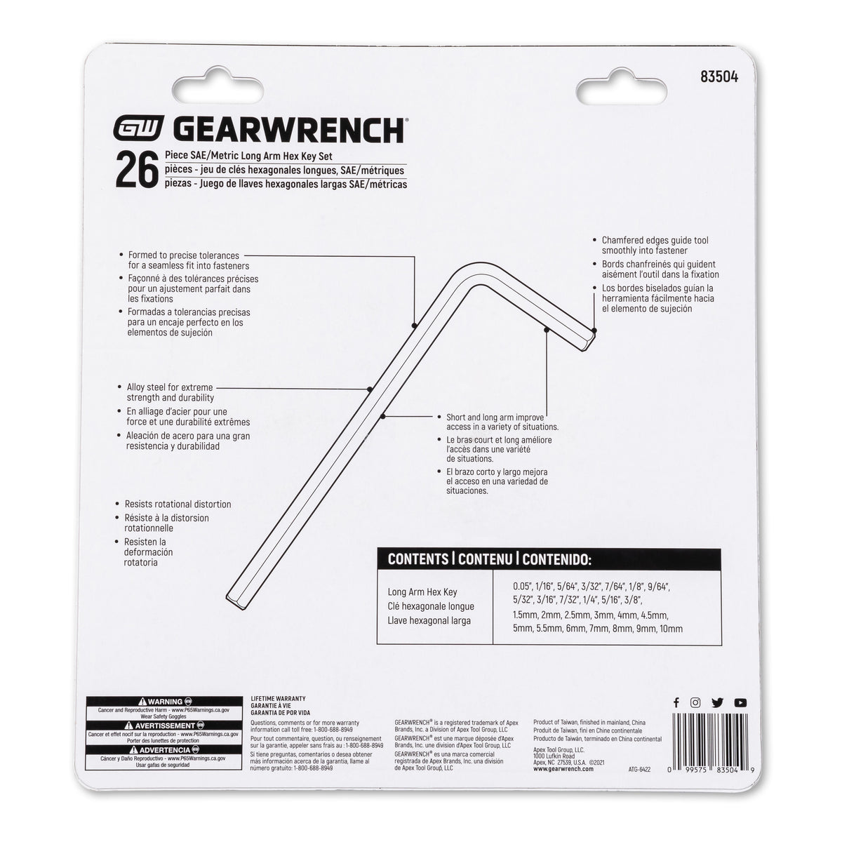 Gearwrench 83504 26 Piece Long Arm SAE/Metric Hex Key Set