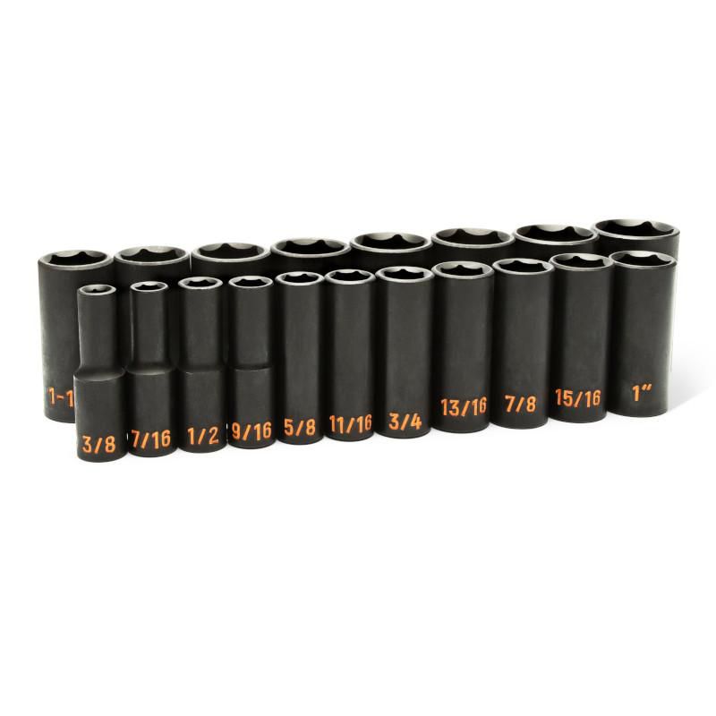 Gearwrench 84934H 19 Piece 1/2" Drive 6 Point SAE Hi-Viz Deep Impact Socket Set