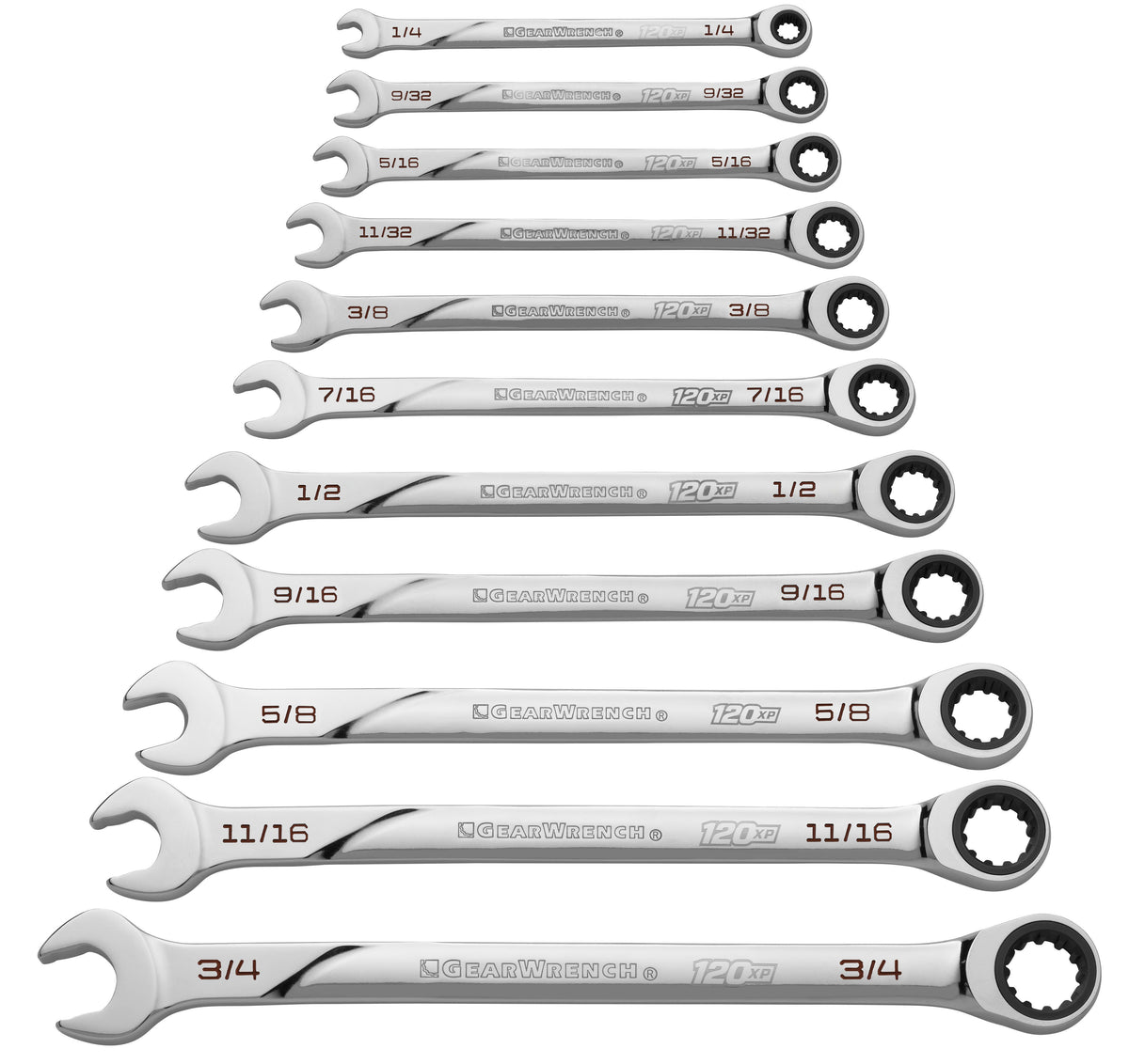 Gearwrench 86450 11 Piece 120XP™ Universal Spline XL Ratcheting Combination SAE Wrench Set