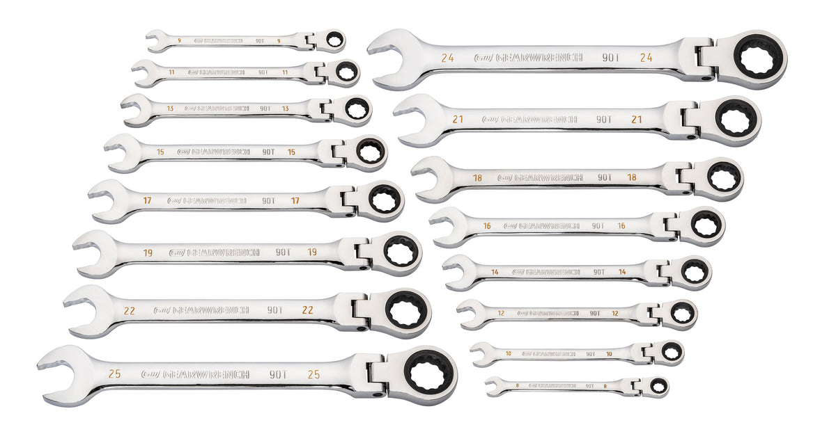 Gearwrench 86728 16 Piece 90-Tooth 12 Point Flex Head Ratcheting Combination Metric Wrench Set