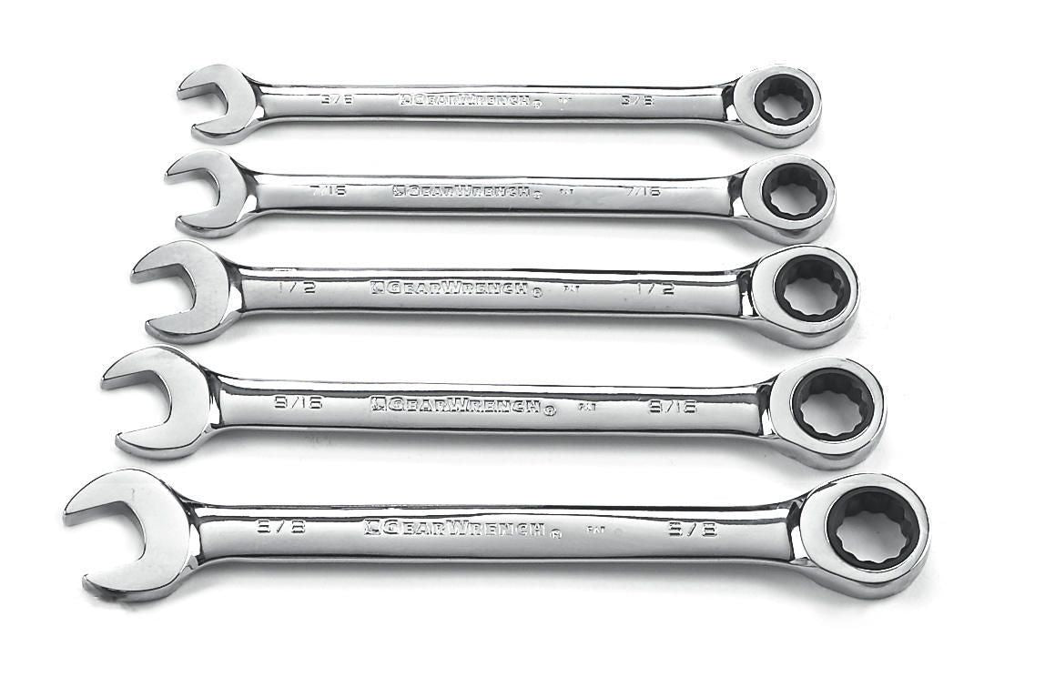 Gearwrench 93005 5 Piece 72-Tooth 12 Point Ratcheting Combination SAE Wrench Set