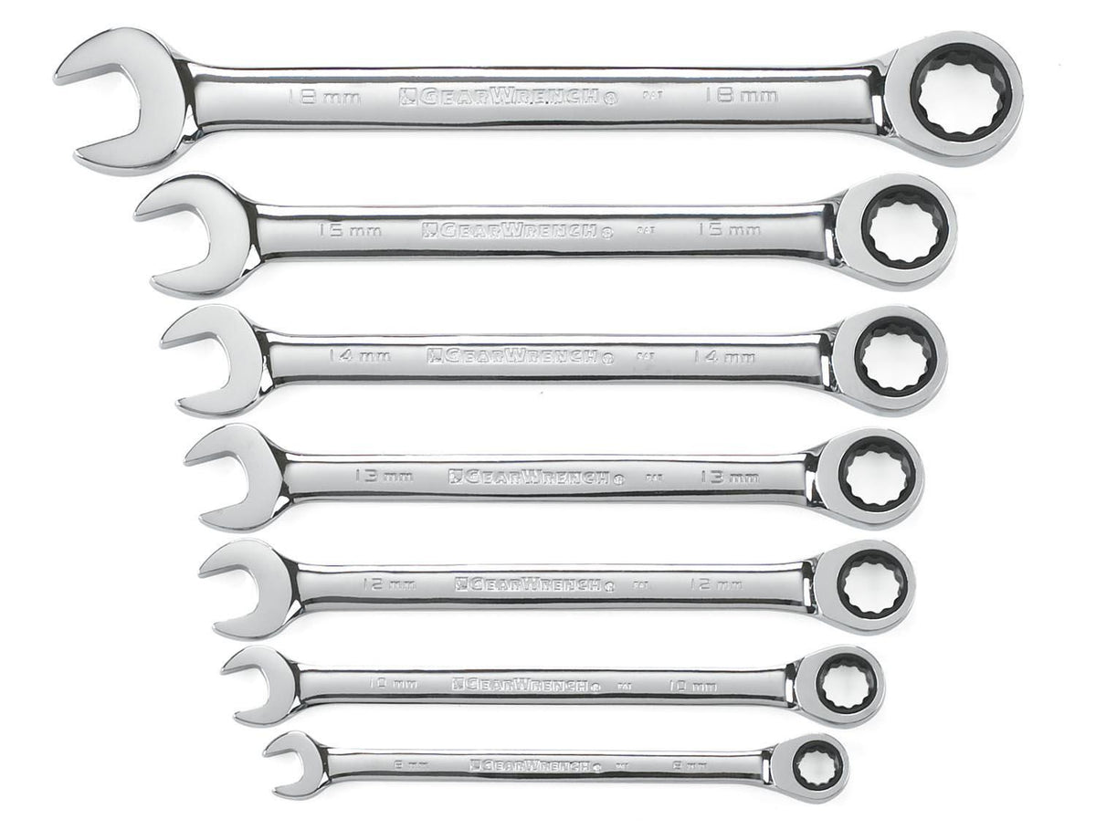 Gearwrench 9417 7 Piece 72-Tooth 12 Point Ratcheting Combination Metric Wrench Set