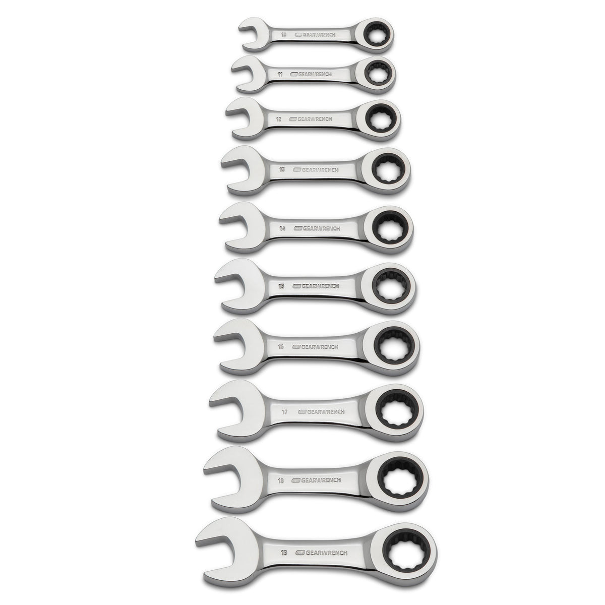Gearwrench 9520D 10 Piece 72-Tooth 12 Point Stubby Ratcheting Combination Metric Wrench Set