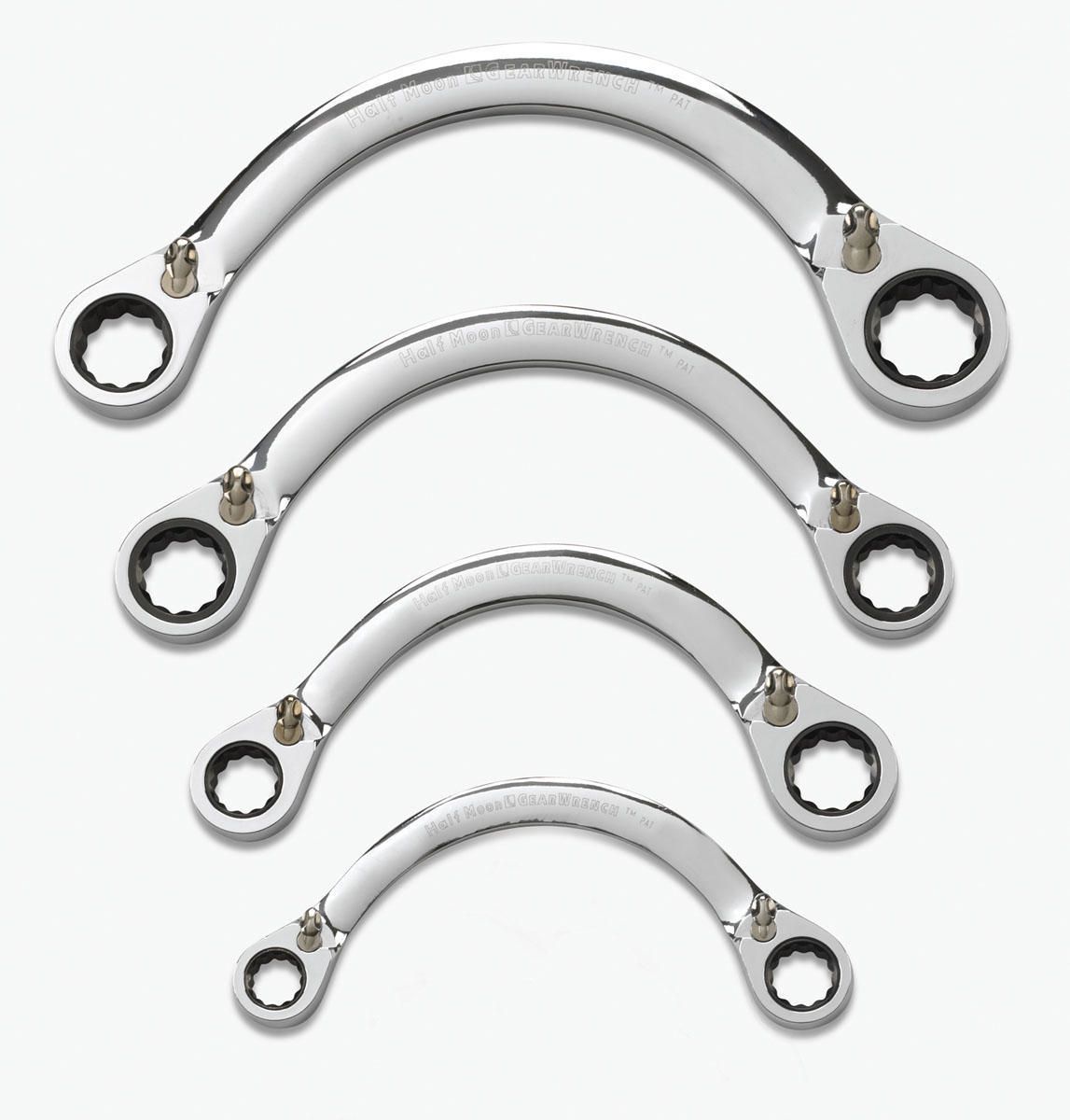 Gearwrench 9840D 4 Piece 72-Tooth 12 Point Reversible Half Moon Double Box Ratcheting SAE Wrench Set