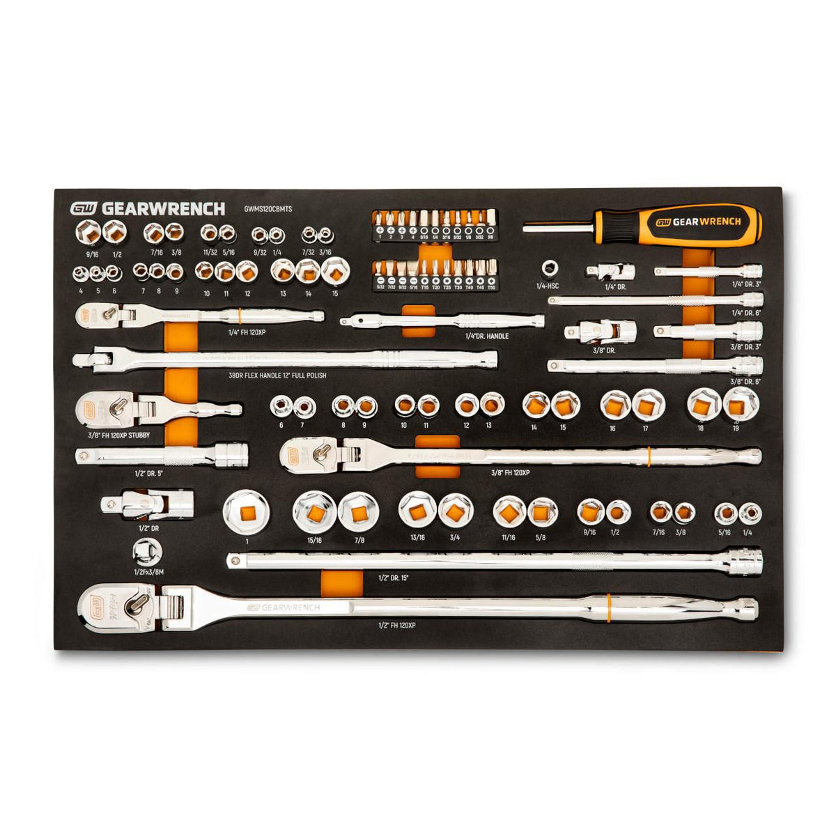 Gearwrench GWMS120CBMTS 89 Piece 1/4", 3/8" & 1/2" Drive 120XP Mechanics Tool Set in Foam Tray