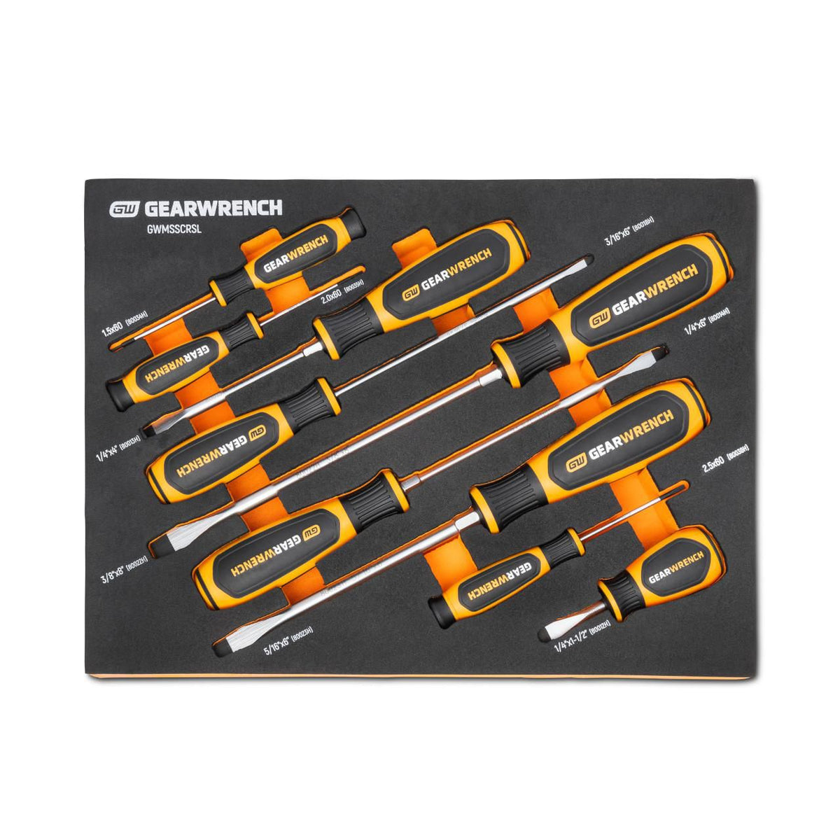 Gearwrench GWMSSCRSL 9 Piece Slotted Dual Material Screwdriver Set in Foam Storage Tray
