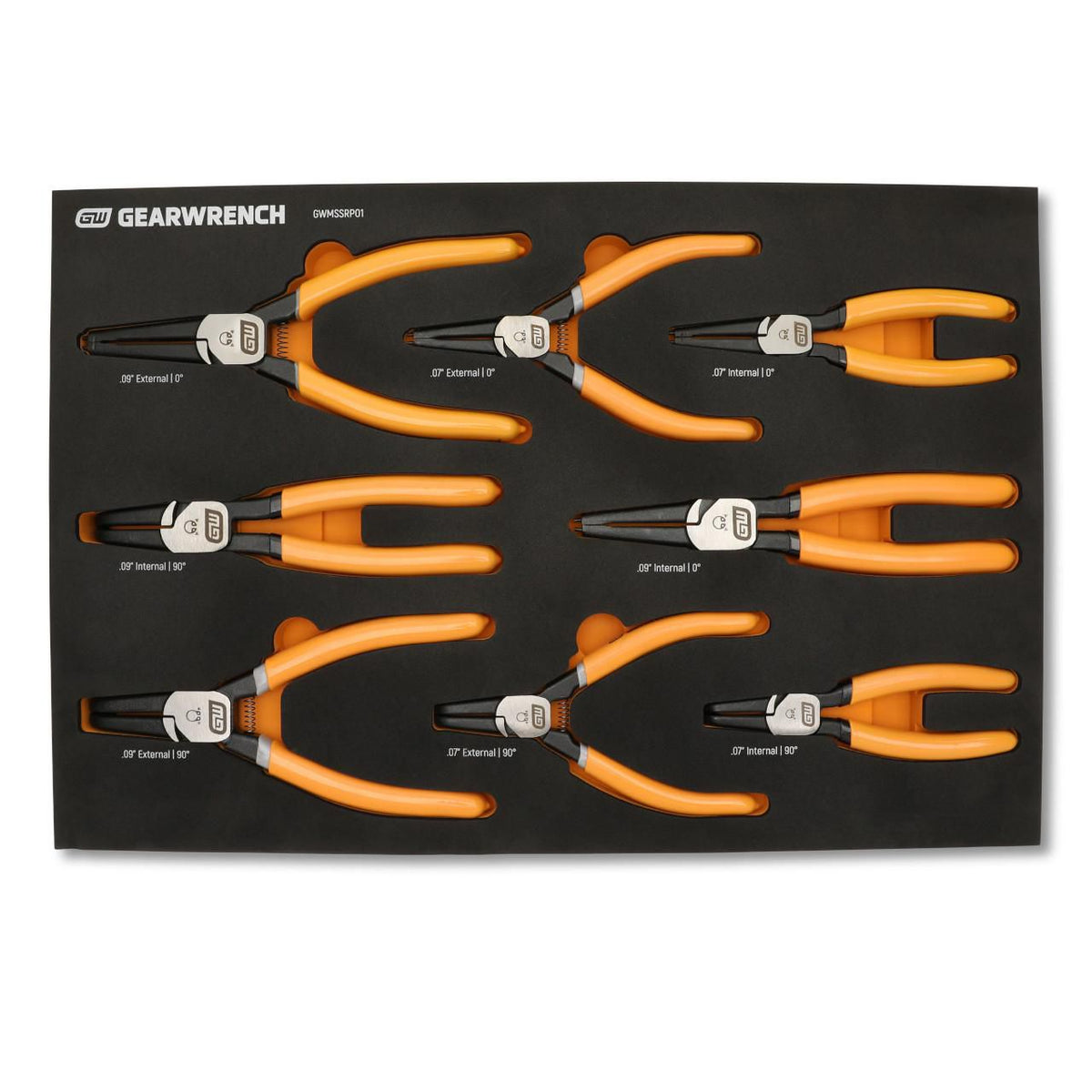 Gearwrench GWMSSRP01 8 Piece Fixed Joint Internal/External Snap Ring Pliers Set in Foam Tray