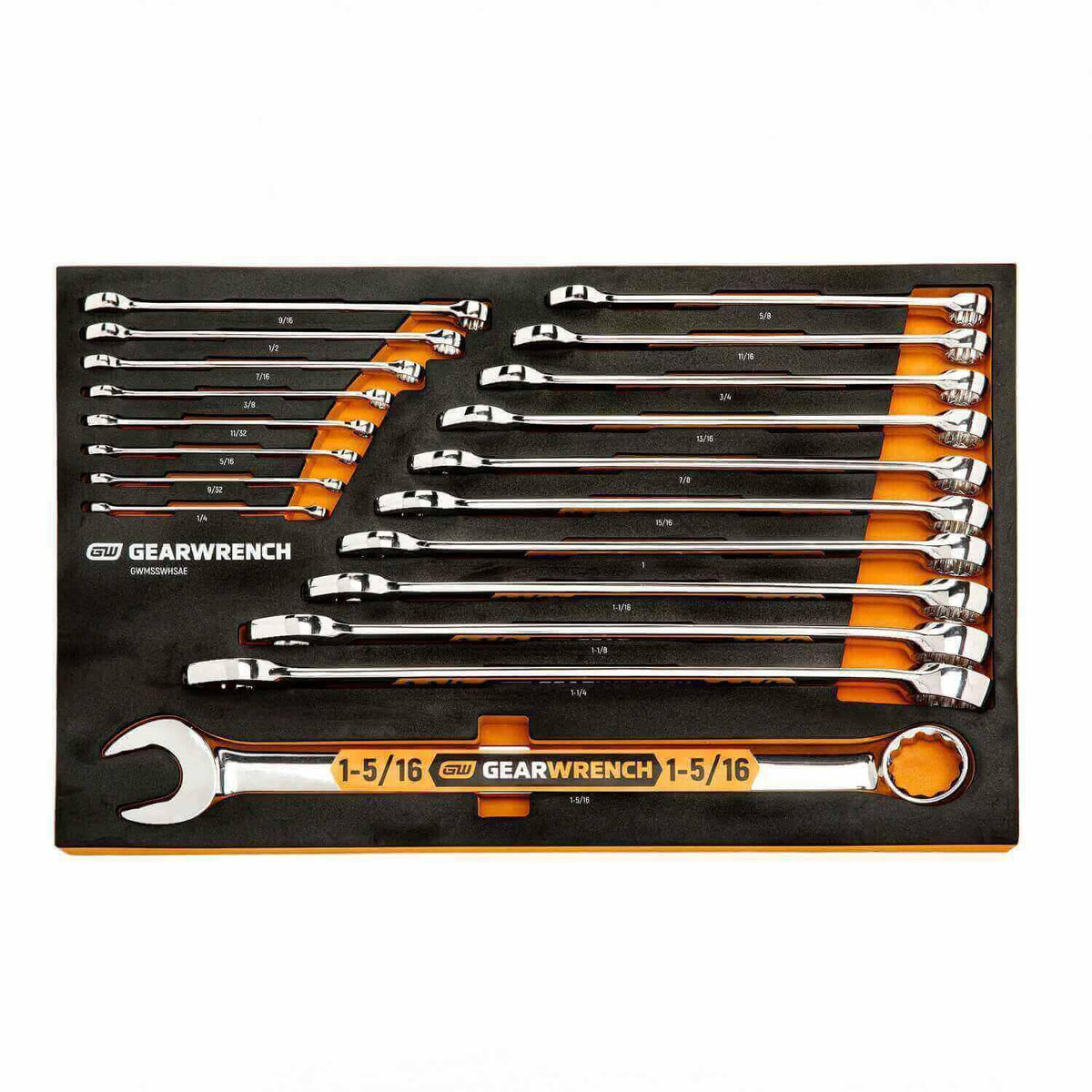 Gearwrench GWMSSWHSAE 19 Piece 12 Point SAE Hi-Viz Long Pattern Combination Wrench Set in Foam Storage Tray
