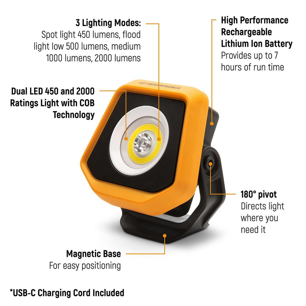 Gearwrench GWSL2000 2000 Lumens Rechargeable Shop Light