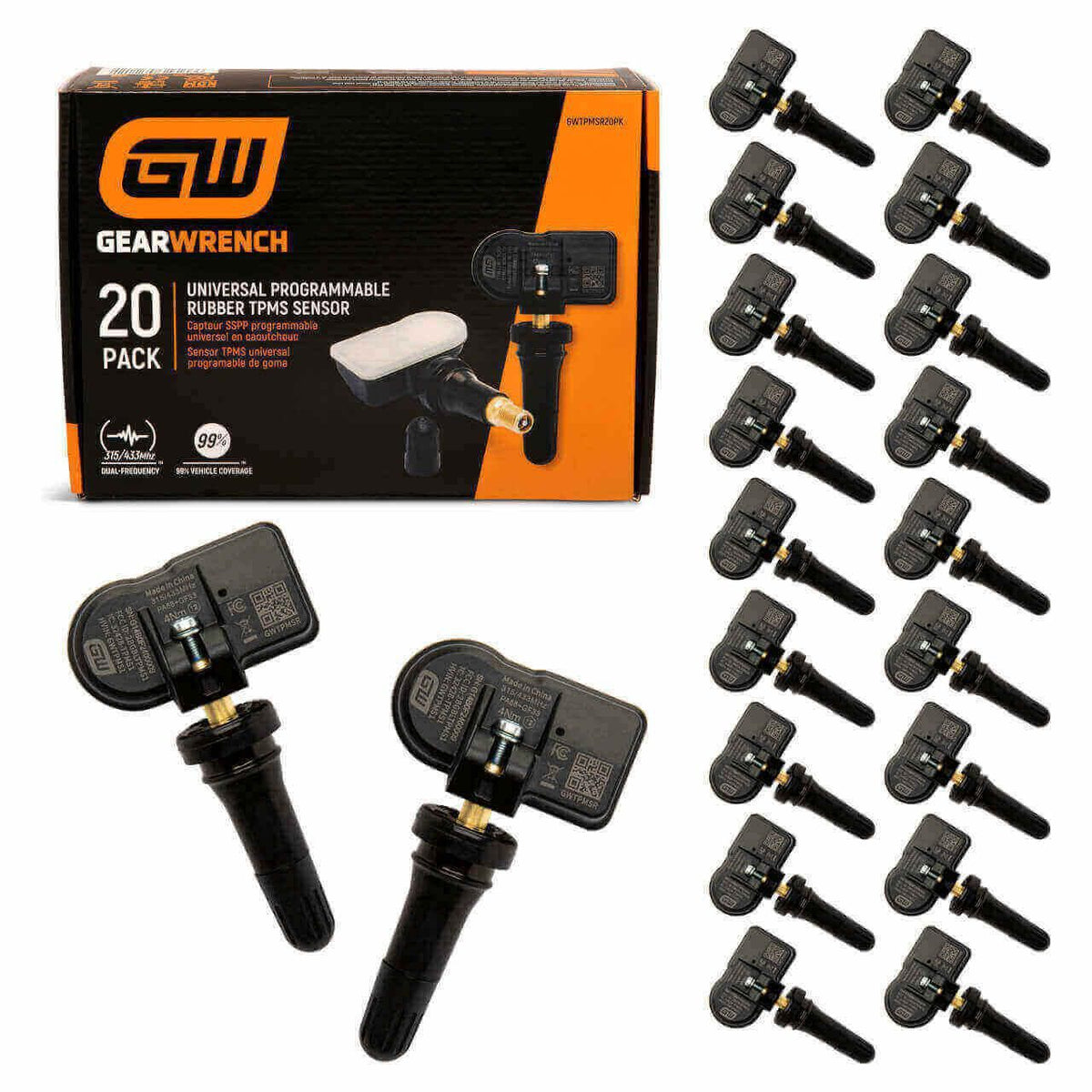 Gearwrench GWTPMSR20PK Universal Programmable Rubber TPMS Sensor - 20 Pack