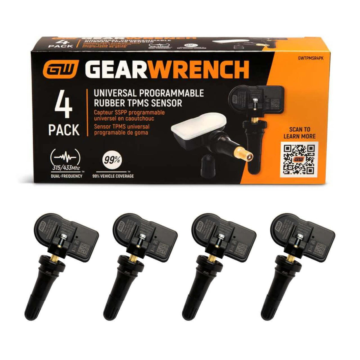 Gearwrench GWTPMSR4PK Universal Programmable Rubber TPMS Sensor - 4 Pack