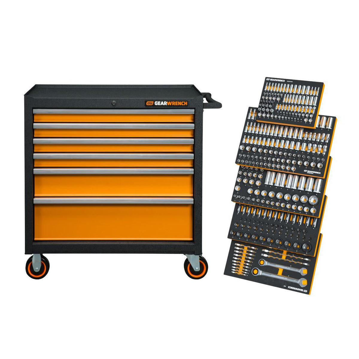 Gearwrench MEGAMOD358 358 Piece MEGAMOD Metric Mechanics Tool Set in Modular Foam Trays with Rolling Cabinet