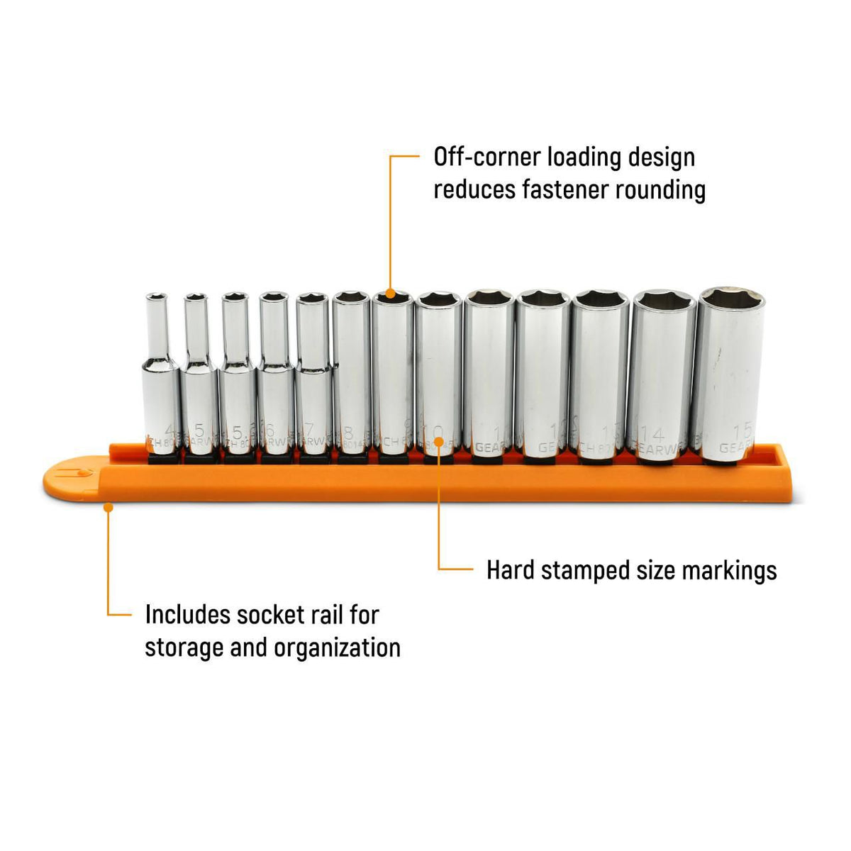 Gearwrench 80304 13 Piece 1/4" Drive 6 Point Deep Metric Socket Set