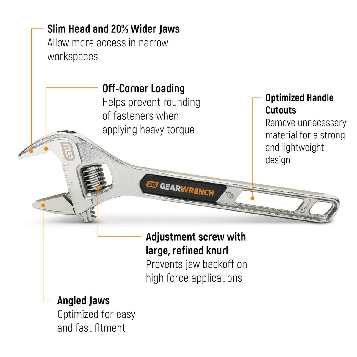 Gearwrench 89752 8" Chrome Adjustable Wrench