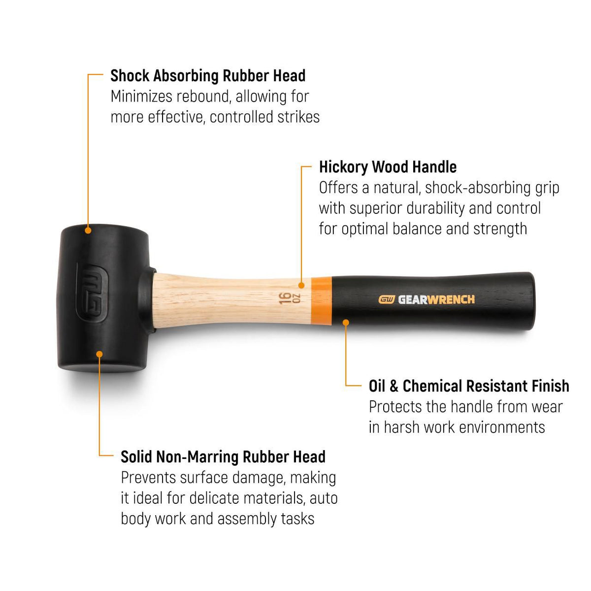 Gearwrench GWHWRM16 16 oz. Rubber Mallet with Hickory Handle