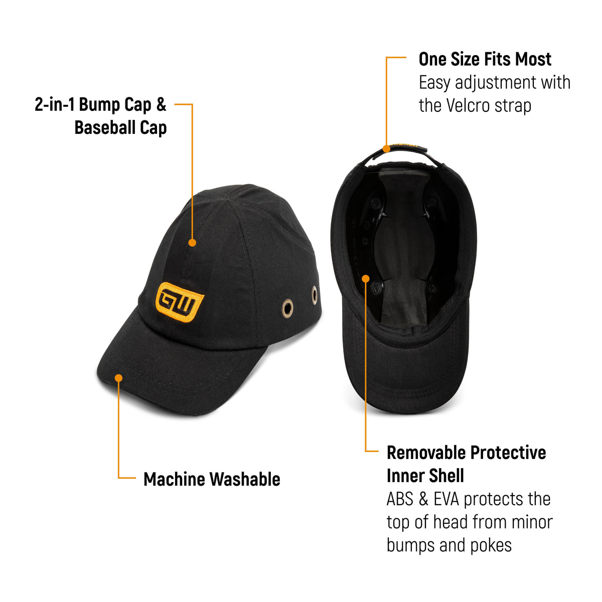 Gearwrench GWSBC Baseball Style Bump Cap with Removable ABS Shell
