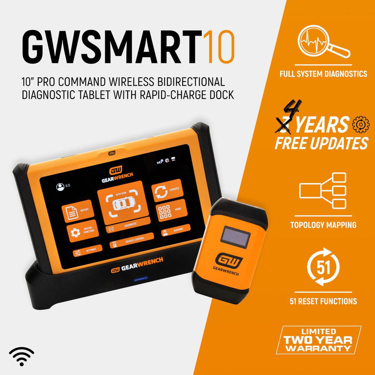 Gearwrench GWSMART10 10" Pro Command Wireless Bi-Directional Diagnostic Tablet with Rapid-Charge Dock