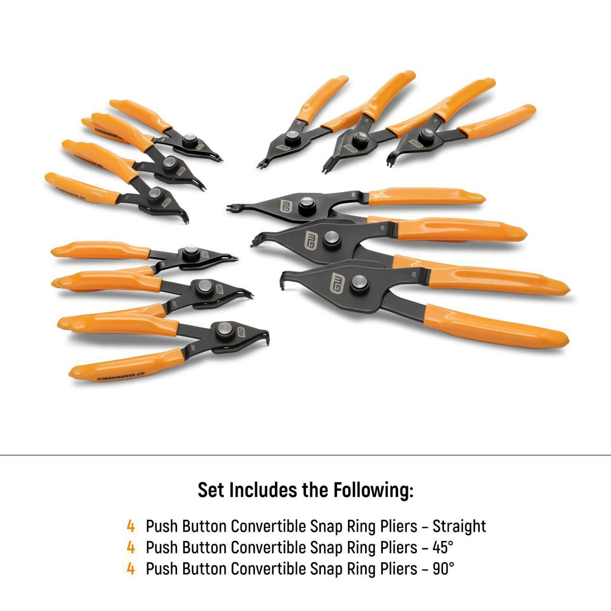 Gearwrench 89710 12 Piece Convertible Push Button Snap Ring Pliers Set