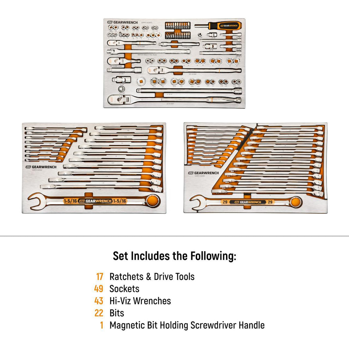 Gearwrench GSXMTSKITA 132 Piece 1/4", 3/8" and 1/2" Drive 120XP Mechanics Tool Sets in Premium Foam Trays