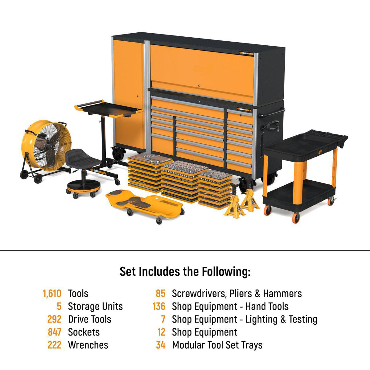 Gearwrench MEGAMOD1629 1629 Piece MEGAMOD Mechanics Tool Set in Premium Modular Foam Trays with Tool Storage & Shop Equipment