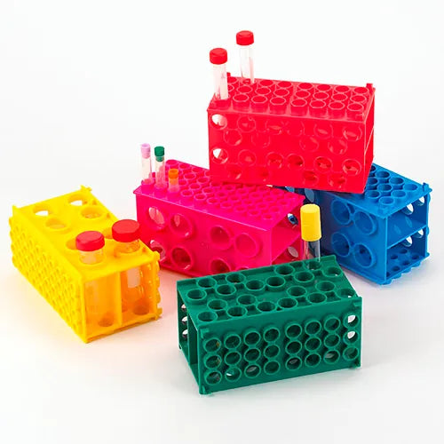 Globe Scientific 456945AST TUFFBLOK XL Tube Rack 4-Way PP Assorted Colors 5/Pack
